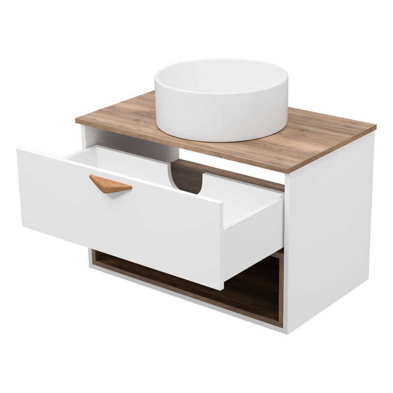 Тумба под раковину Brevita Bergen 80 подвесная с подсветкой 1 ящ. / BER-07080-19-01-1Я белый/темное дерево