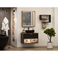 Тумба под раковину Brevita Bergen 80 подвесная с подсветкой 1 ящ. / BER-07080-19-02-1Я черный/темное дерево — 10