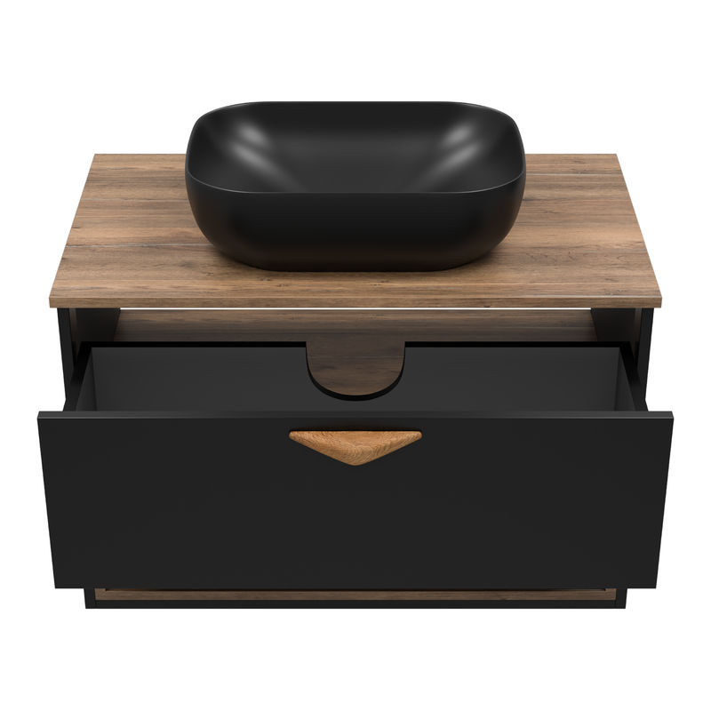 Тумба под раковину Brevita Bergen 80 подвесная с подсветкой 1 ящ. / BER-07080-19-02-1Я черный/темное дерево