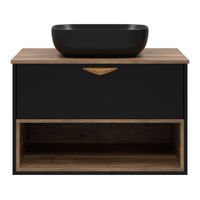 Тумба под раковину Brevita Bergen 80 подвесная с подсветкой 1 ящ. / BER-07080-19-02-1Я черный/темное дерево — 4