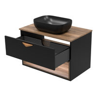 Тумба под раковину Brevita Bergen 80 подвесная с подсветкой 1 ящ. / BER-07080-19-02-1Я черный/темное дерево — 5