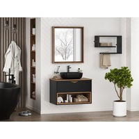 Тумба под раковину Brevita Bergen 80 подвесная с подсветкой 1 ящ. / BER-07080-19-02-1Я черный/темное дерево — 9