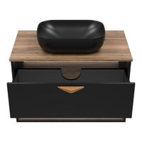 Тумба под раковину Brevita Bergen 80 подвесная с подсветкой 1 ящ. / BER-07080-19-02-1Я черный/темное дерево — 8