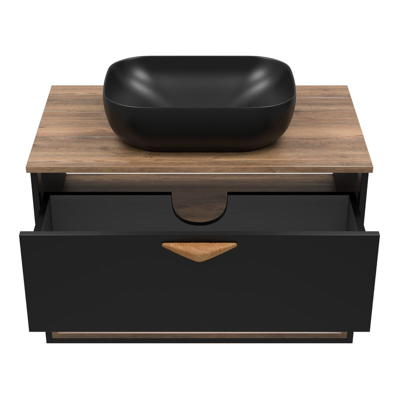 Тумба под раковину Brevita Bergen 80 подвесная с подсветкой 1 ящ. / BER-07080-19-02-1Я черный/темное дерево