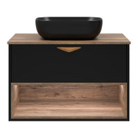 Тумба под раковину Brevita Bergen 80 подвесная с подсветкой 1 ящ. / BER-07080-19-02-1Я черный/темное дерево — 3