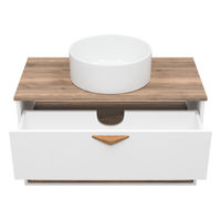 Тумба под раковину Brevita Bergen 90 подвесная с подсветкой 1 ящ. / BER-07090-19-01-1Я белый/темное дерево — 7