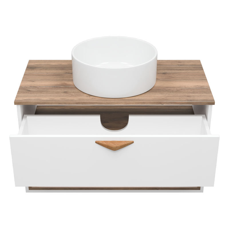 Тумба под раковину Brevita Bergen 90 подвесная с подсветкой 1 ящ. / BER-07090-19-01-1Я белый/темное дерево