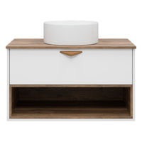 Тумба под раковину Brevita Bergen 90 подвесная с подсветкой 1 ящ. / BER-07090-19-01-1Я белый/темное дерево — 4