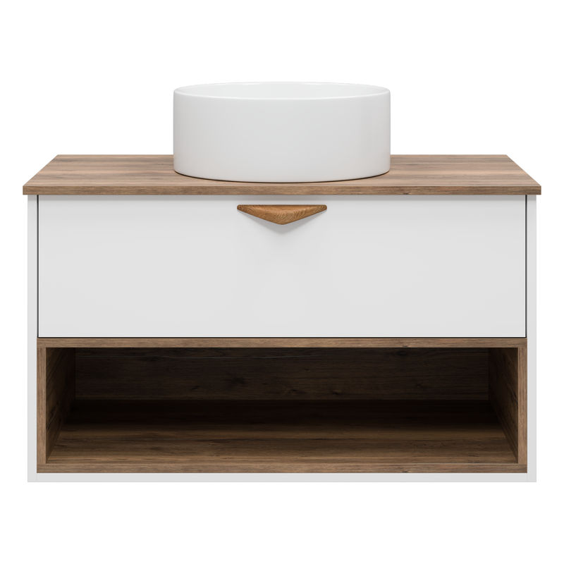 Тумба под раковину Brevita Bergen 90 подвесная с подсветкой 1 ящ. / BER-07090-19-01-1Я белый/темное дерево