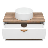 Тумба под раковину Brevita Bergen 90 подвесная с подсветкой 1 ящ. / BER-07090-19-01-1Я белый/темное дерево — 8