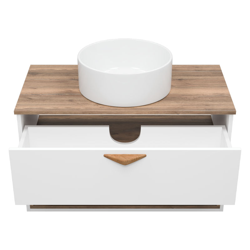 Тумба под раковину Brevita Bergen 90 подвесная с подсветкой 1 ящ. / BER-07090-19-01-1Я белый/темное дерево