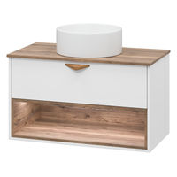 Тумба под раковину Brevita Bergen 90 подвесная с подсветкой 1 ящ. / BER-07090-19-01-1Я белый/темное дерево — 1