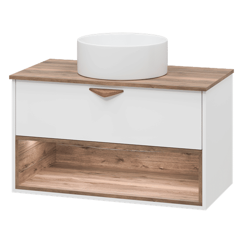 Тумба под раковину Brevita Bergen 90 подвесная с подсветкой 1 ящ. / BER-07090-19-01-1Я белый/темное дерево