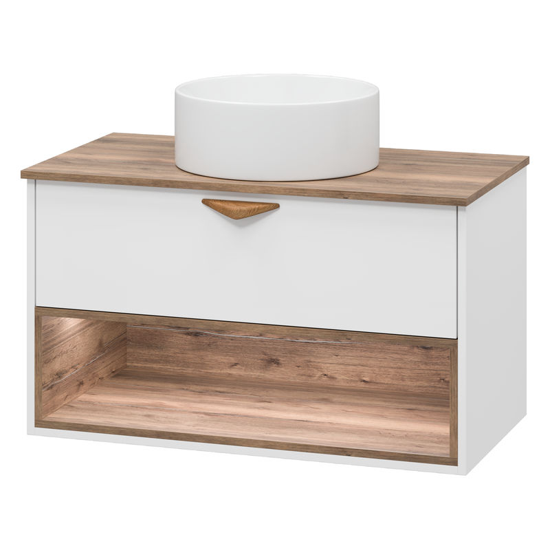 Тумба под раковину Brevita Bergen 90 подвесная с подсветкой 1 ящ. / BER-07090-19-01-1Я белый/темное дерево