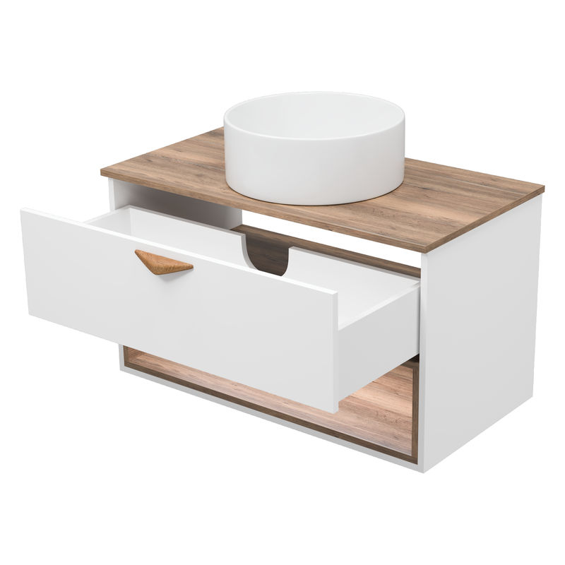 Тумба под раковину Brevita Bergen 90 подвесная с подсветкой 1 ящ. / BER-07090-19-01-1Я белый/темное дерево