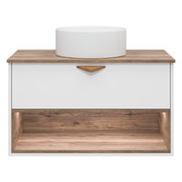 Тумба под раковину Brevita Bergen 90 подвесная с подсветкой 1 ящ. / BER-07090-19-01-1Я белый/темное дерево — 3