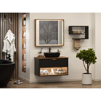 Тумба под раковину Brevita Bergen 90 подвесная с подсветкой 1 ящ. / BER-07090-19-02-1Я черный/темное дерево — 9