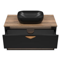 Тумба под раковину Brevita Bergen 90 подвесная с подсветкой 1 ящ. / BER-07090-19-02-1Я черный/темное дерево — 6