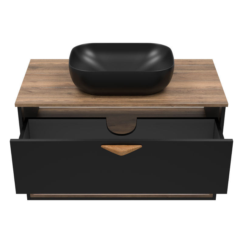 Тумба под раковину Brevita Bergen 90 подвесная с подсветкой 1 ящ. / BER-07090-19-02-1Я черный/темное дерево