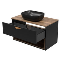 Тумба под раковину Brevita Bergen 90 подвесная с подсветкой 1 ящ. / BER-07090-19-02-1Я черный/темное дерево — 7