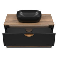 Тумба под раковину Brevita Bergen 90 подвесная с подсветкой 1 ящ. / BER-07090-19-02-1Я черный/темное дерево — 5