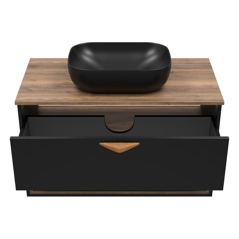 Тумба под раковину Brevita Bergen 90 подвесная с подсветкой 1 ящ. / BER-07090-19-02-1Я черный/темное дерево