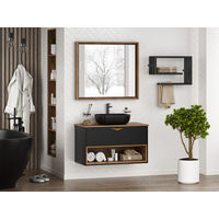 Тумба под раковину Brevita Bergen 90 подвесная с подсветкой 1 ящ. / BER-07090-19-02-1Я черный/темное дерево — 10