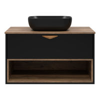 Тумба под раковину Brevita Bergen 90 подвесная с подсветкой 1 ящ. / BER-07090-19-02-1Я черный/темное дерево — 3