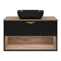 Тумба под раковину Brevita Bergen 90 подвесная с подсветкой 1 ящ. / BER-07090-19-02-1Я черный/темное дерево — 4