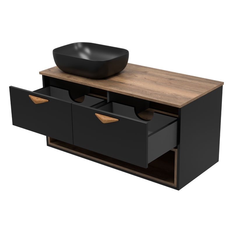 Тумба под раковину Brevita Bergen 105 подвесная с подсветкой 2 ящ. / BER-07105-19-02-2Я черный/темное дерево