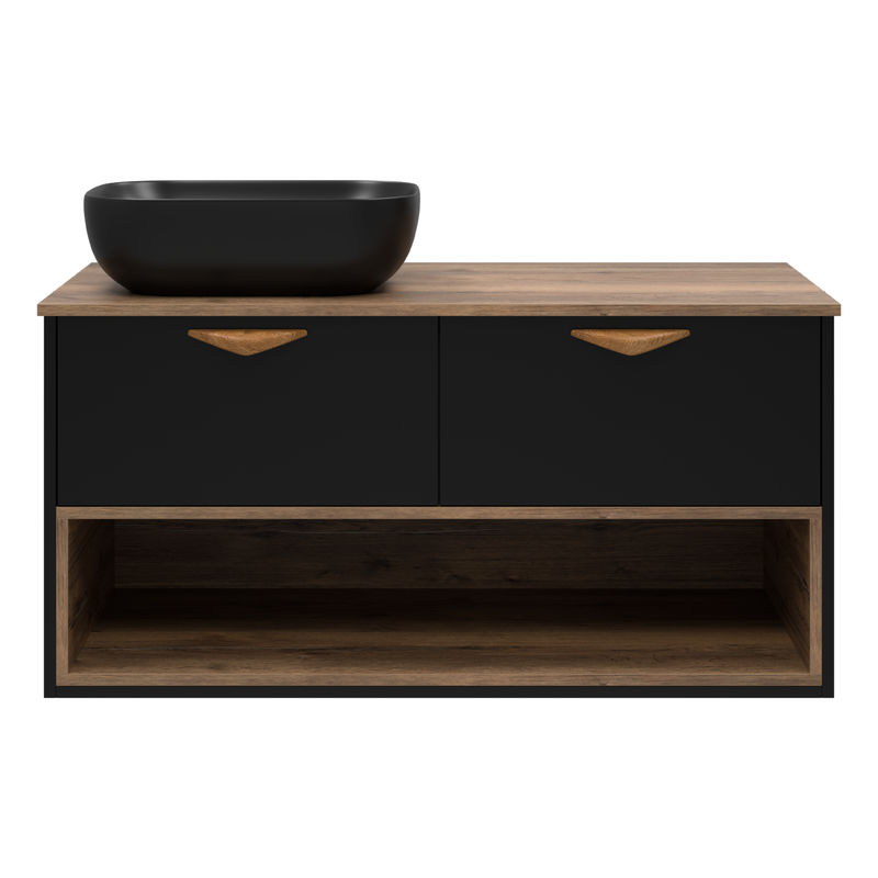 Тумба под раковину Brevita Bergen 105 подвесная с подсветкой 2 ящ. / BER-07105-19-02-2Я черный/темное дерево