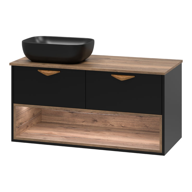 Тумба под раковину Brevita Bergen 105 подвесная с подсветкой 2 ящ. / BER-07105-19-02-2Я черный/темное дерево