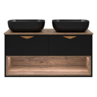 Тумба под раковину Brevita Bergen 105 подвесная с подсветкой 2 ящ. / BER-07105-19-02-2Я черный/темное дерево — 3