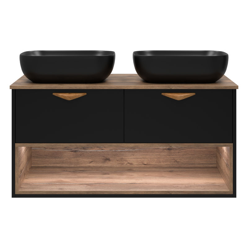 Тумба под раковину Brevita Bergen 105 подвесная с подсветкой 2 ящ. / BER-07105-19-02-2Я черный/темное дерево