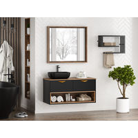 Тумба под раковину Brevita Bergen 105 подвесная с подсветкой 2 ящ. / BER-07105-19-02-2Я черный/темное дерево — 10