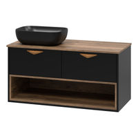 Тумба под раковину Brevita Bergen 105 подвесная с подсветкой 2 ящ. / BER-07105-19-02-2Я черный/темное дерево — 2