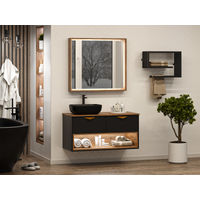 Тумба под раковину Brevita Bergen 105 подвесная с подсветкой 2 ящ. / BER-07105-19-02-2Я черный/темное дерево — 9