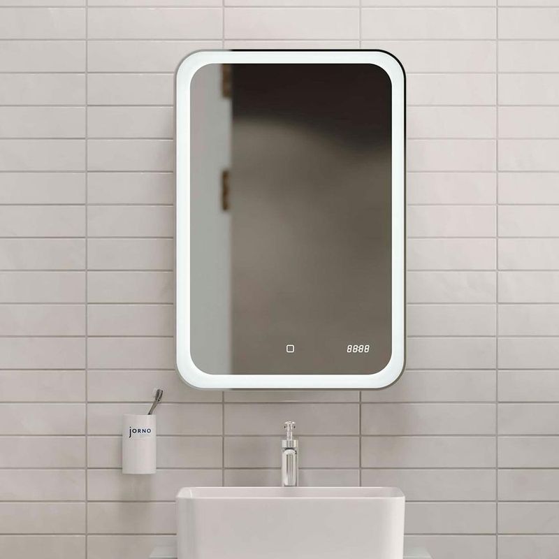 Шкаф с зеркалом для ванной Jorno Bosko 60 / Bos.03.60/W с подсветкой и часами