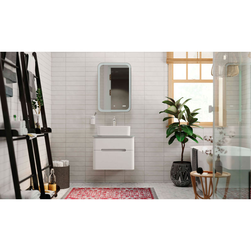 Шкаф с зеркалом для ванной Jorno Bosko 60 / Bos.03.60/W с подсветкой и часами