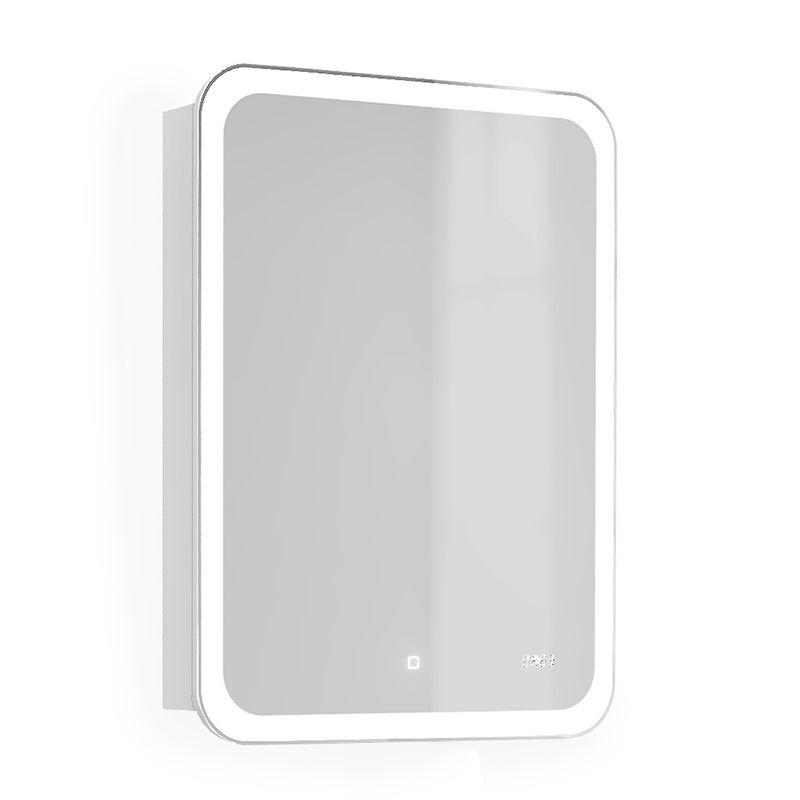 Шкаф с зеркалом для ванной Jorno Bosko 60 / Bos.03.60/W с подсветкой и часами