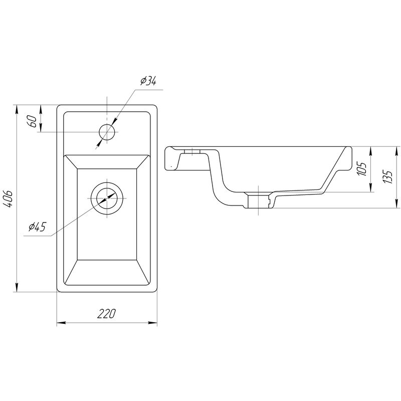 Раковина Универсал Енисей 40 см с/о / БП-э0000д1571