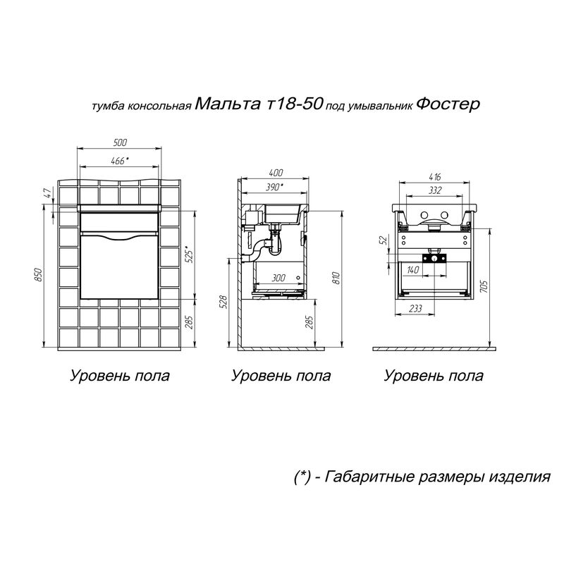 Тумба с раковиной BRIZ Мальта 50 + Фостер / 365 03-18050-06 00 БЕЛ+4630055557578