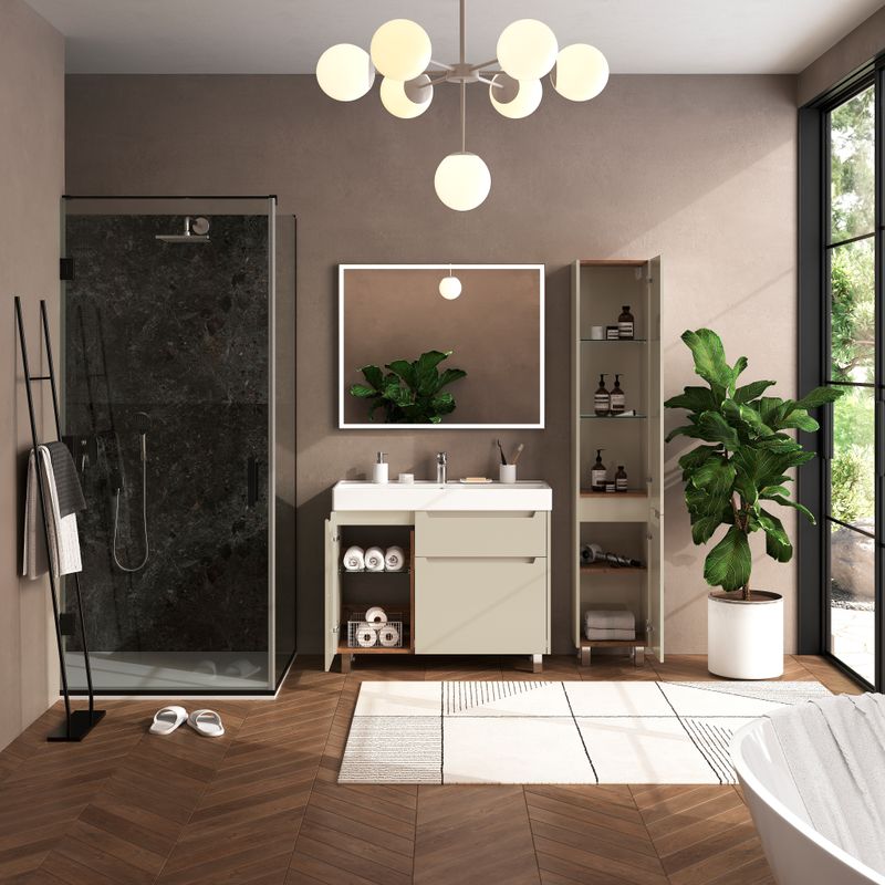 Тумба с раковиной BRIZ Мастер 100 + Вилис / 367 03-10100-17 00 БЕЖ+4610119205164 бежевый (глянец)
