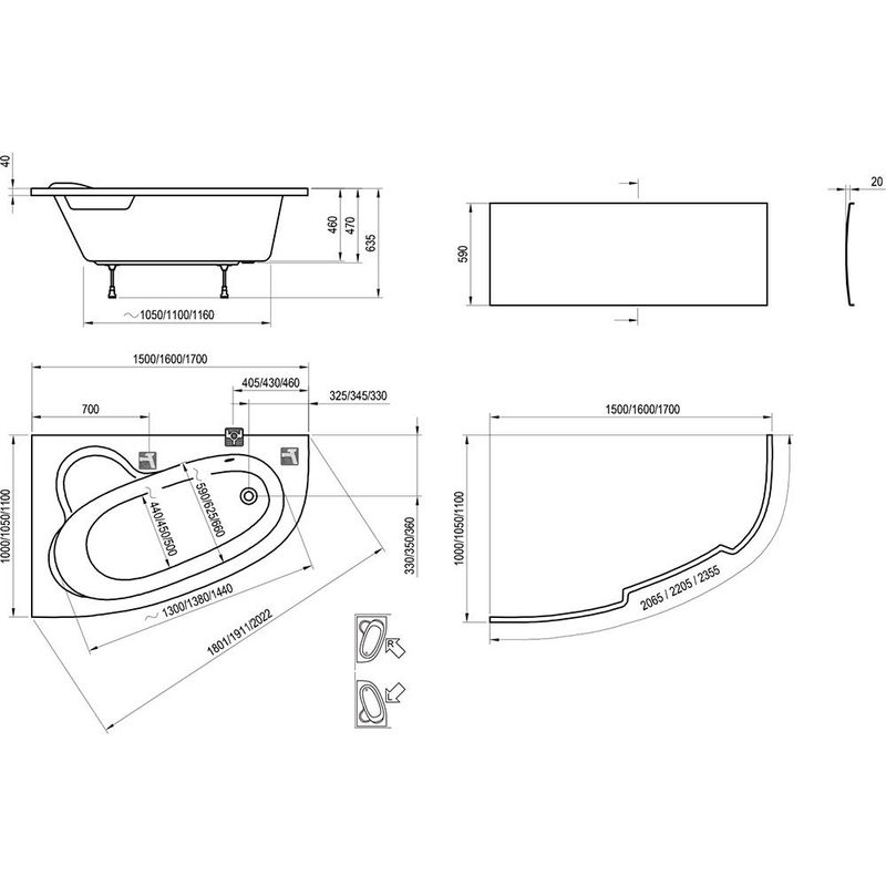 Акриловая ванна Ravak Asymmetric C441000000 150×100 L белая