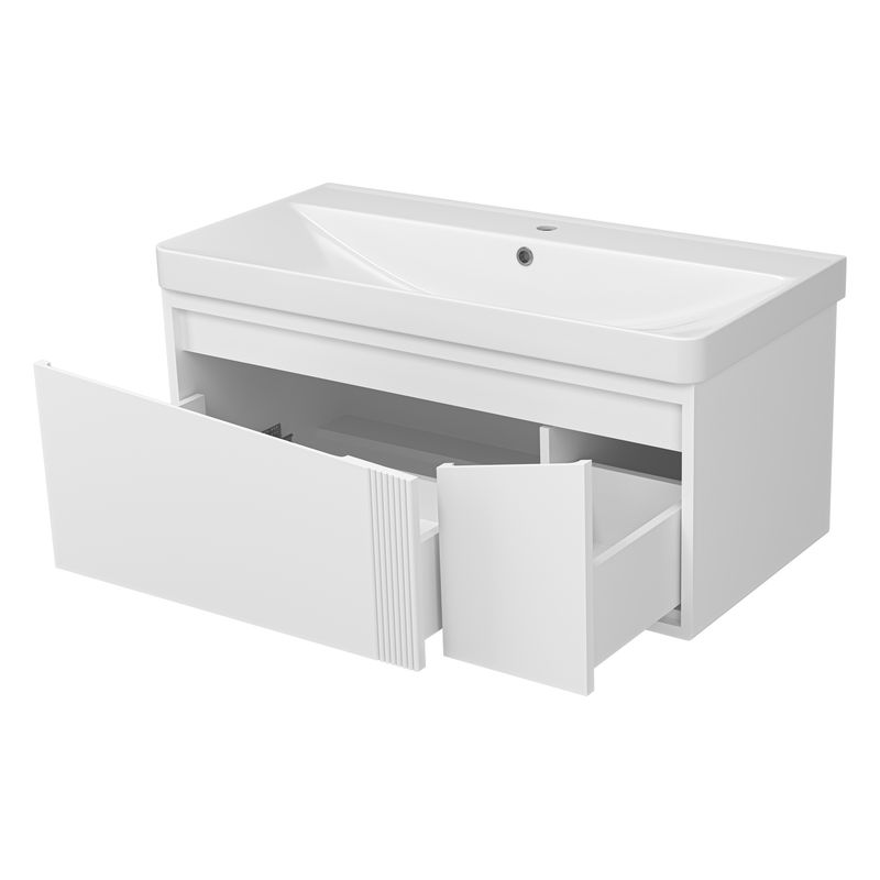 Тумба под раковину Brevita Cascade 100 подвесная с 2 ящ. /CAS-09100-011Я белая матовая эмаль