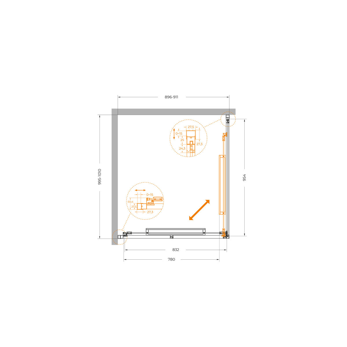 Душевой уголок CEZARES LUX-AH-FS-1-90/100-C-CR