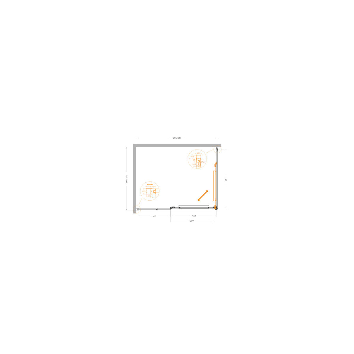 Душевой уголок CEZARES LUX-AH-FS-11-130/100-C-CR