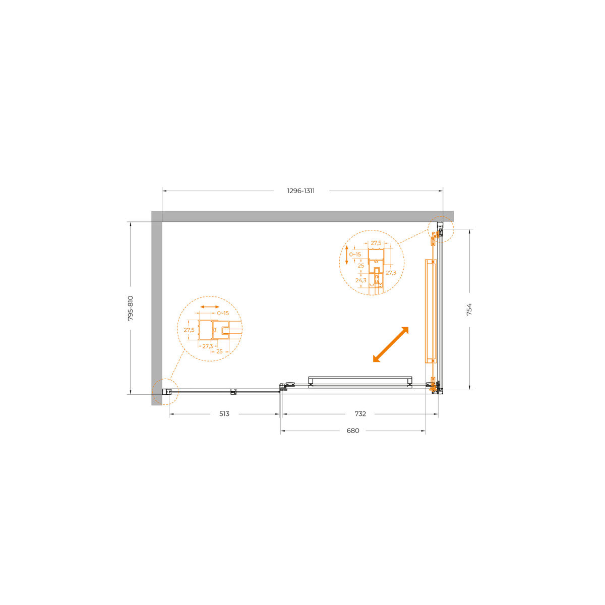 Душевой уголок CEZARES LUX-AH-FS-11-130/80-C-CR
