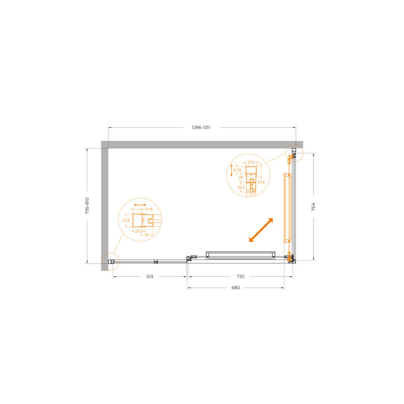Душевой уголок CEZARES LUX-AH-FS-11-130/80-C-CR