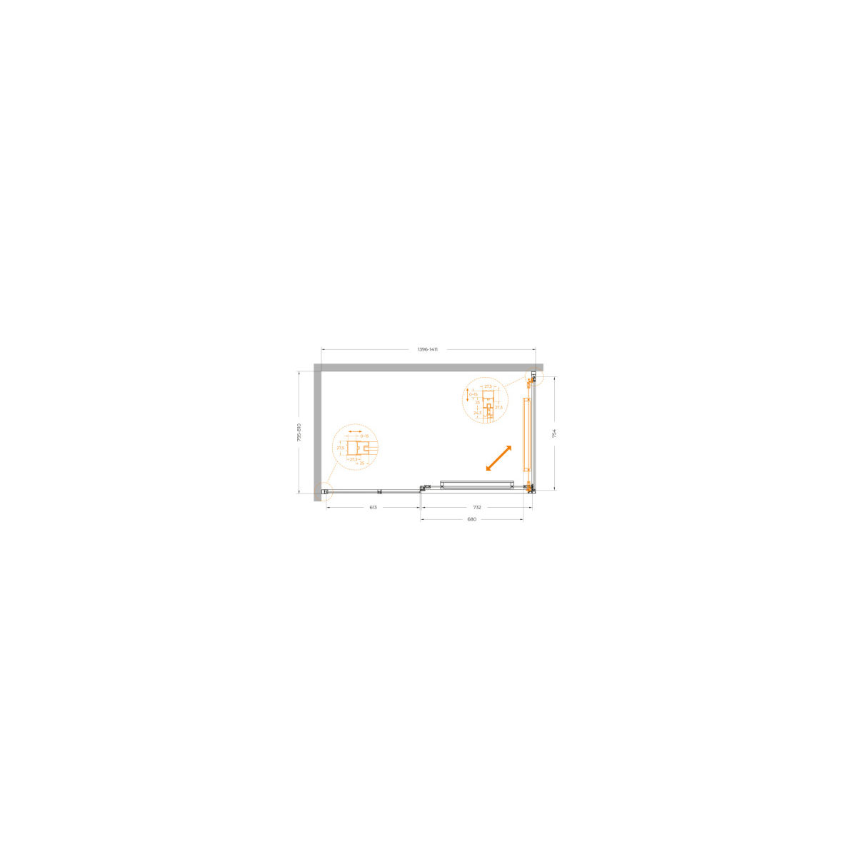 Душевой уголок CEZARES LUX-AH-FS-11-140/80-C-CR